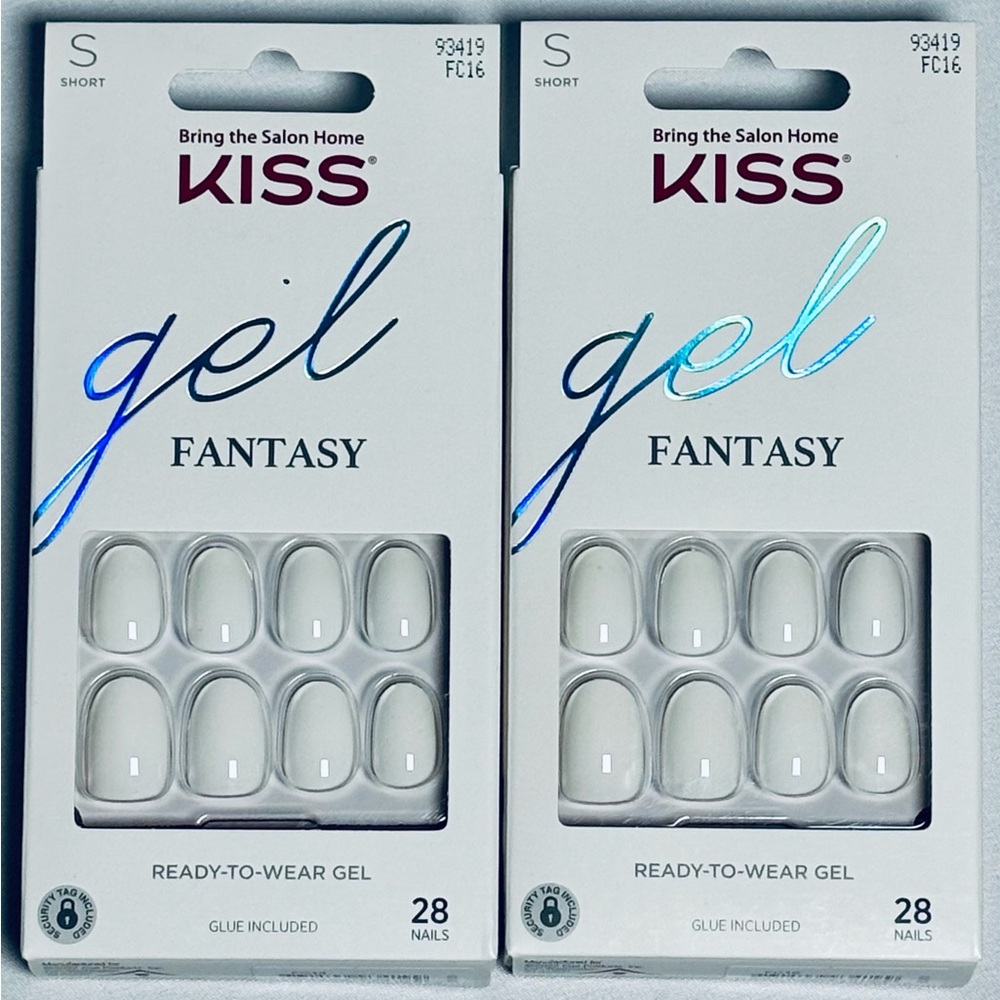 Kiss Gel Fantasy At Home False Nail Glue Manicure Short Squoval White NEW Lot 2